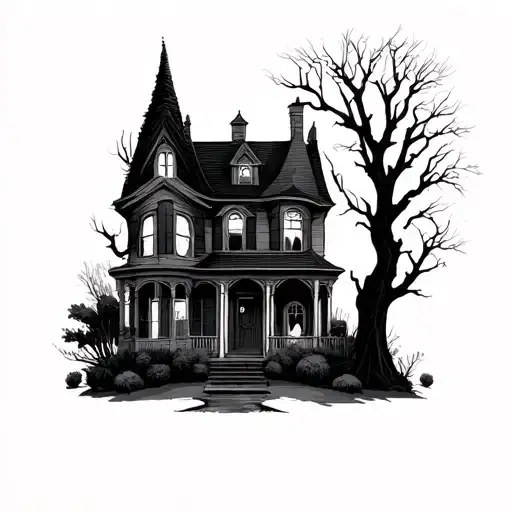 the addams family house silhouette  tattoo design idea