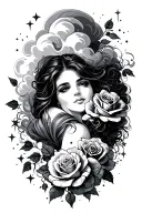 clouds with stars and roses  tattoo design idea