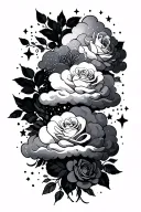 clouds with stars and roses  tattoo design idea
