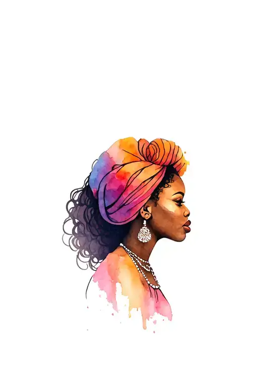 gangster queen African lady head profile tattoo design idea