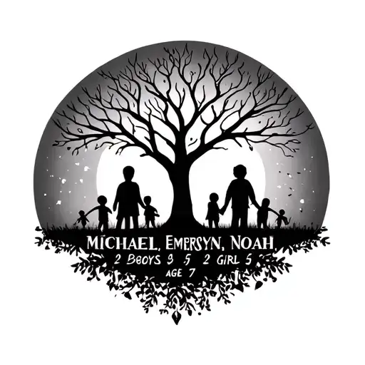 "MICHAEL, EMERSYN, NOAH" FAMILY TREE 2 PARENTS 2 BOYS, 9 AND 5,1 GIRL AGE 7 tattoo design idea
