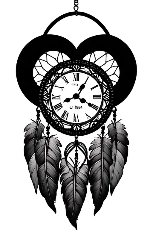dreamcatcher with clock with EST 1984 tattoo design idea