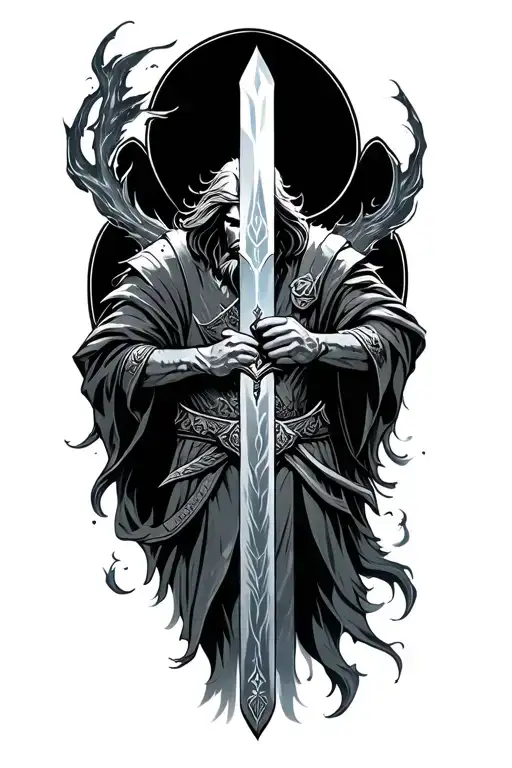 Heimdal holding sword bifrost tattoo design idea
