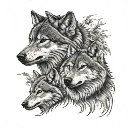2 wolves tattoo design idea