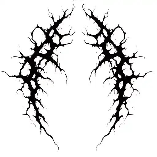 Sharp, abstract lines like tendons or energy cracks. Flowing, aggressive, irregular shape, no shading. tattoo design idea