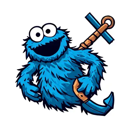 Cookie Monster with an anchor intertwined tattoo design idea