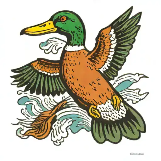 mallard duck flying tattoo design idea