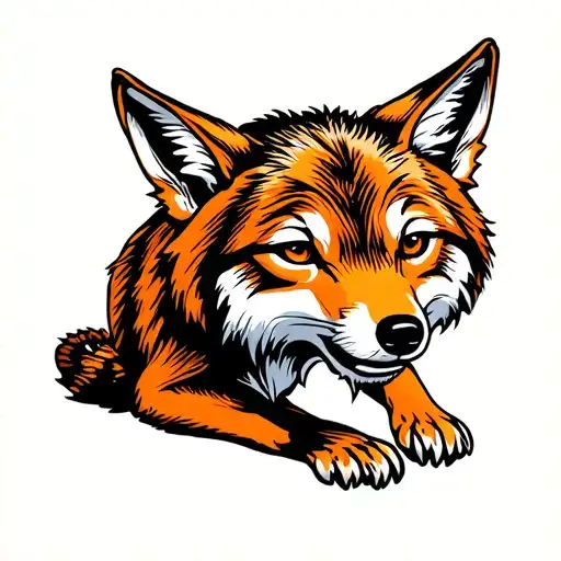 American traditional style tattoo of a coyote in the "crawling" psoe simialr to what you'd see a tiger tattoo as. tattoo design idea