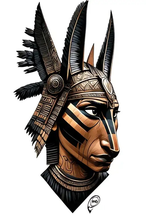 Aztec Warrior With Technology With Egyptian God Anubis, Inka Symbolism, All Seing Eye tattoo design idea