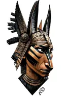 Aztec Warrior With Technology With Egyptian God Anubis, Inka Symbolism, All Seing Eye tattoo design idea
