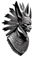 Aztec Warrior With Technology With Egyptian God Anubis, Inka Symbolism, All Seing Eye tattoo design idea