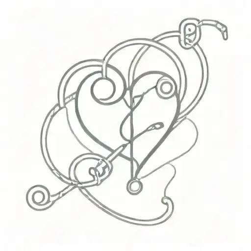 heart with stethoscope and threaded needle intertwined tattoo design idea