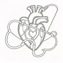 heart with stethoscope and threaded needle intertwined tattoo design idea