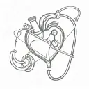 heart with stethoscope and threaded needle intertwined tattoo design idea