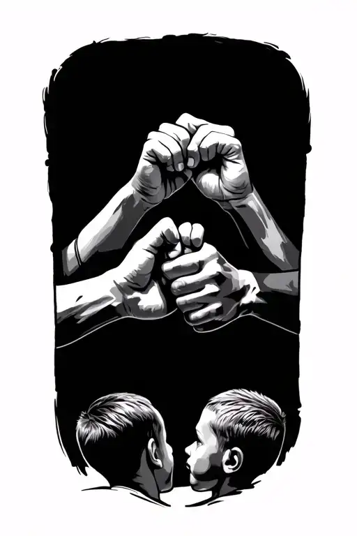 Father and 3 boys hands fist bumping tattoo design idea