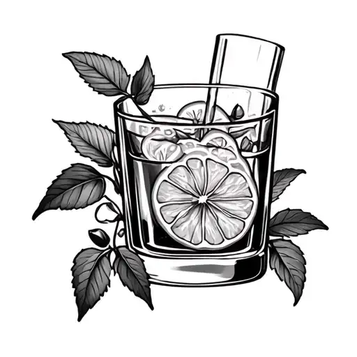 tequila shot with black nightshade plant intertwined tattoo design idea