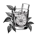 tequila shot with black nightshade plant intertwined tattoo design idea