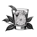 tequila shot with black nightshade plant intertwined tattoo design idea