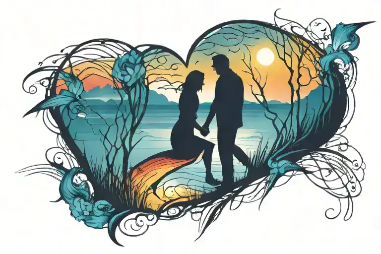 couple at sunset tattoo design idea