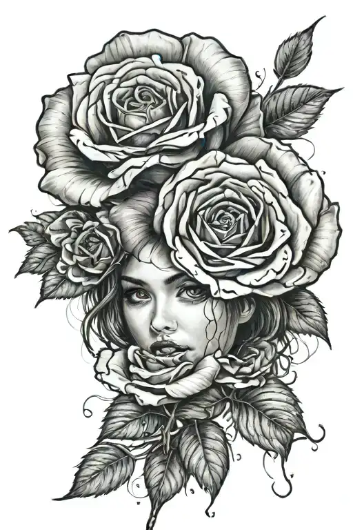 rose with girl face tattoo tattoo design idea