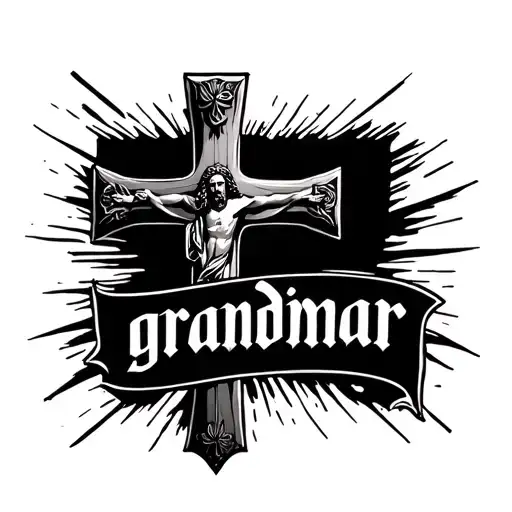 "grandmar" grandmar name with a jesus styled cross faded into it  tattoo design idea