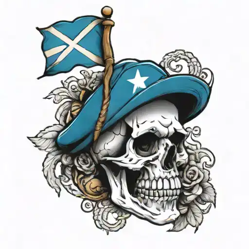 skull and curacao flag tattoo design idea
