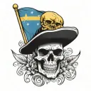 skull and curacao flag tattoo design idea