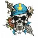 skull and curacao flag tattoo design idea
