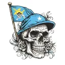skull and curacao flag tattoo design idea