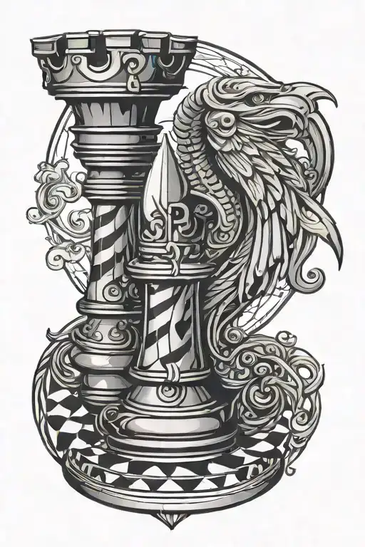 chess board rook stylized, letter b, journey to the top tattoo design idea
