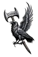 Odin's crow with third hammer and Odin's name incorporated tattoo design idea