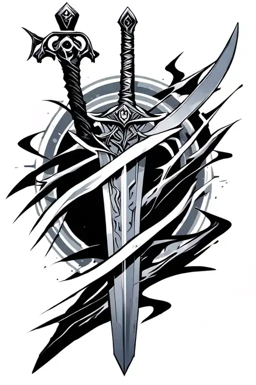 sword and cyber sigilism style tattoo featuring tattoo design idea
