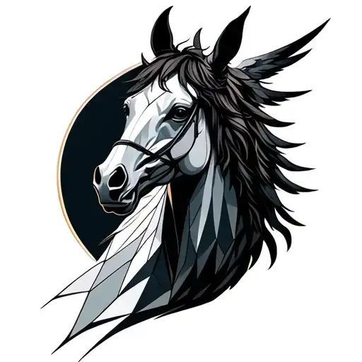 Horse with open demon wings tattoo design idea