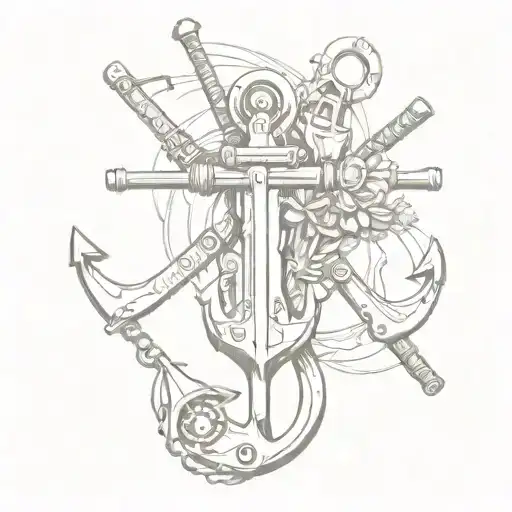 two rifles crossed behind a marine anchor tattoo design idea