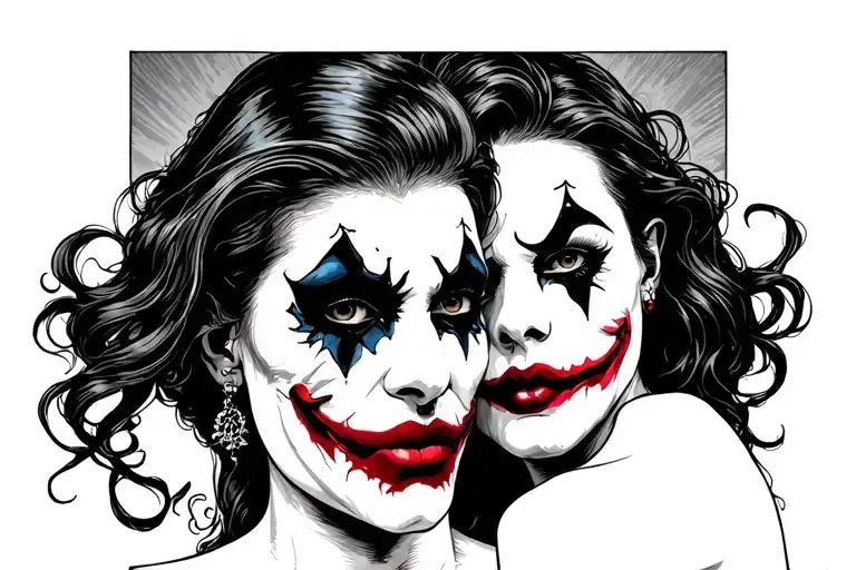 woman and joker masks tragedy and comedy tattoo design idea