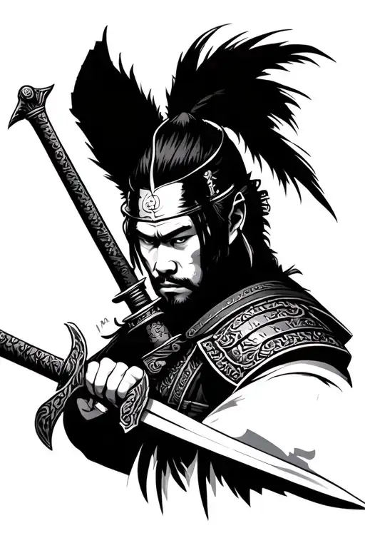 samurai warrior holding claymore sword tattoo design idea
