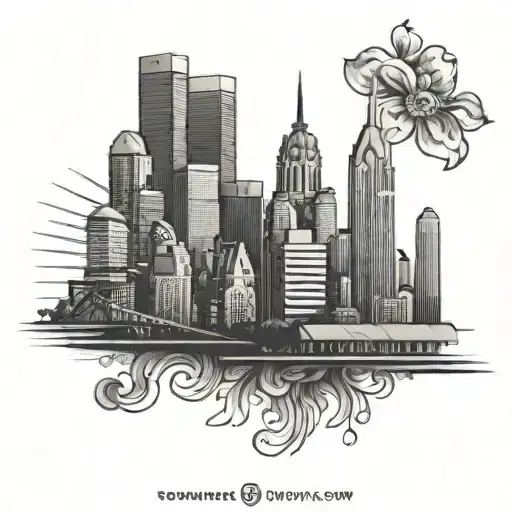 Philly Skyline buildings line drawing style tattoo design idea