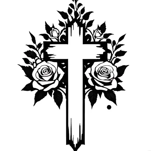 cross and roses surrounding tattoo design idea