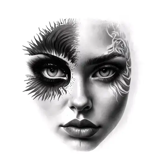 two faced woman face tattoo design idea