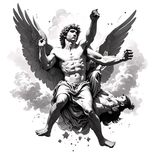 greek god helios ripping apart icarus falling from sky tattoo design idea