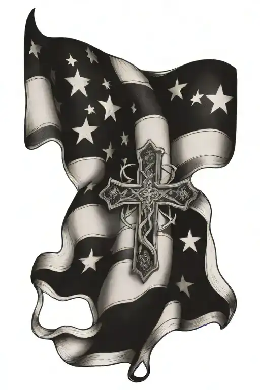 American flag , cross intertwined tattoo design idea