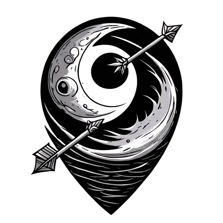 moon with arrow and semi colon fine line small tattoo tattoo design idea