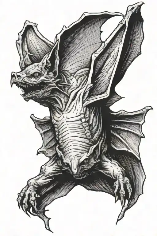 suspended vampire bat hanging upside tattoo design idea