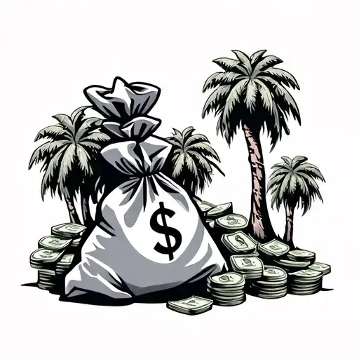 lynwood California palm trees money  money bags West Coast tattoo design idea