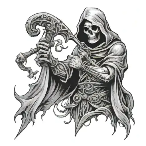 Grim Reaper holding number 7 deadly sins tattoo design idea