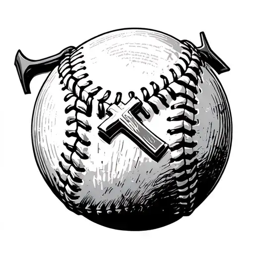Baseball with a cross necklace next to it tattoo design idea