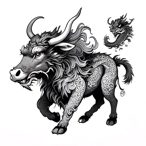 Chinese Ox and chinese dragon tattoo design idea