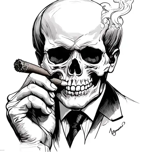 Sketch for the whole hand, black and white, need a skull smoking a cigar in a suit, additionally unite all the cultures  tattoo design idea