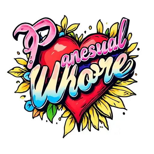 "Pansexual Whore" heart shape tattoo design idea