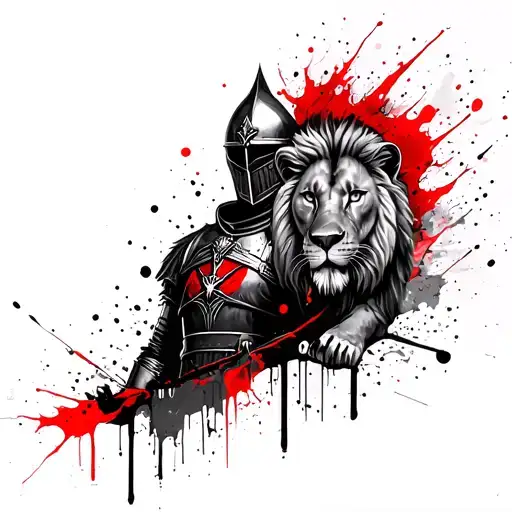 Templar Knight with lion behind him tattoo design idea